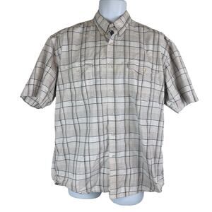 Roper Western Button Down Short Sleeve Shirt Size Large Blue Tan White Cotton